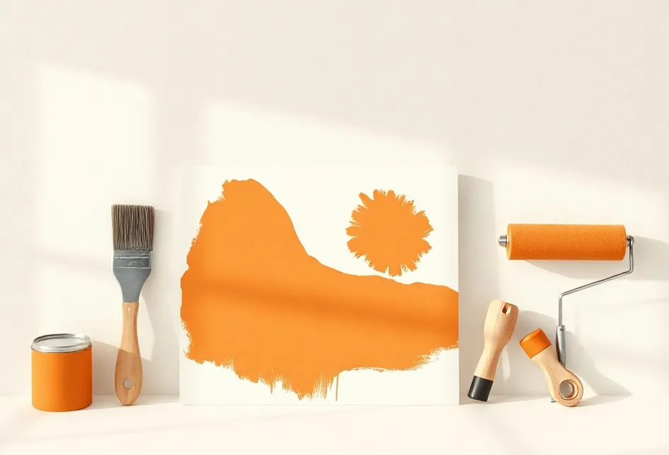 Outils de peinture disposés dans l'ordre des étapes du chantier