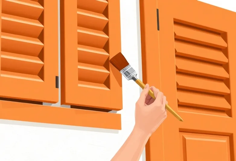 Mise en peinture au pinceau de volets et d'encadrements en bois